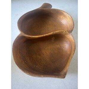 Vintage‎ Hand Carved Monkey Pod Double Section Acorn Shaped Serving Dish
